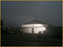 Church exterior at night